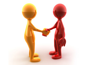 Handshake of two glossy characters